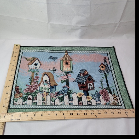 13"x19" Tapestry Placemats set of Four Bird House Themed. - Picture 4 of 5